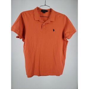 Polo Shirt Adult Large L‎ Orange Blue Logo Mens Golf Luxury Feel